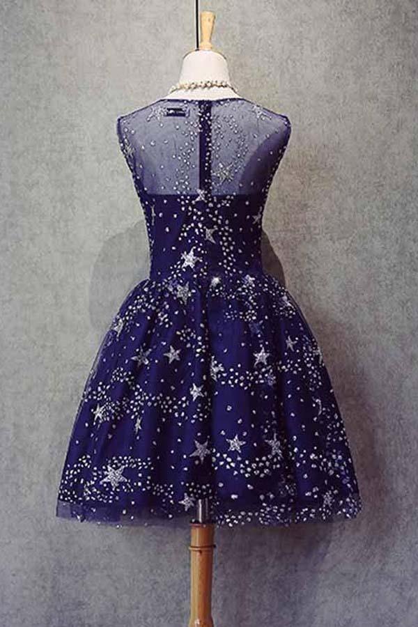 Robe de soirée Weitese en tulle sans manches, robe de bal courte avec étoiles